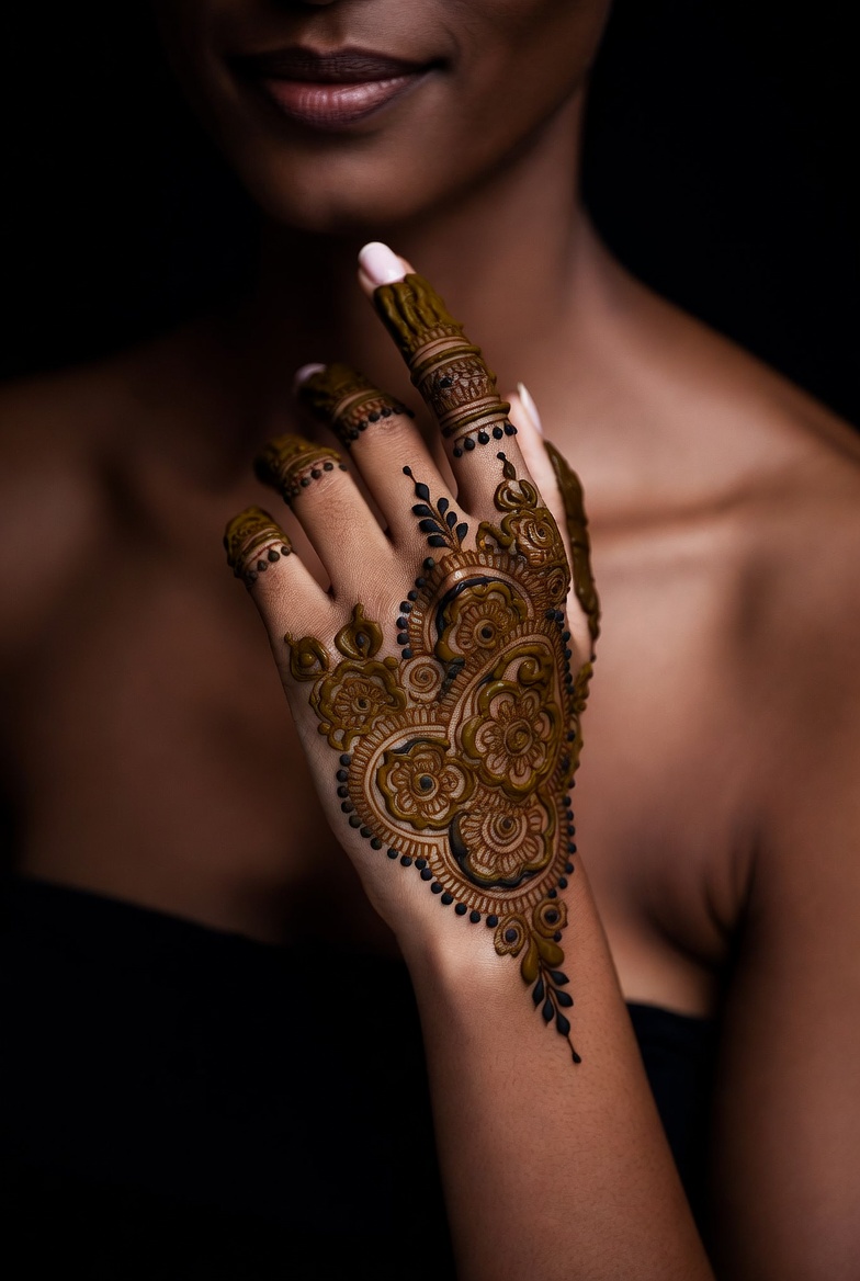 a hand with a beautiful henna design